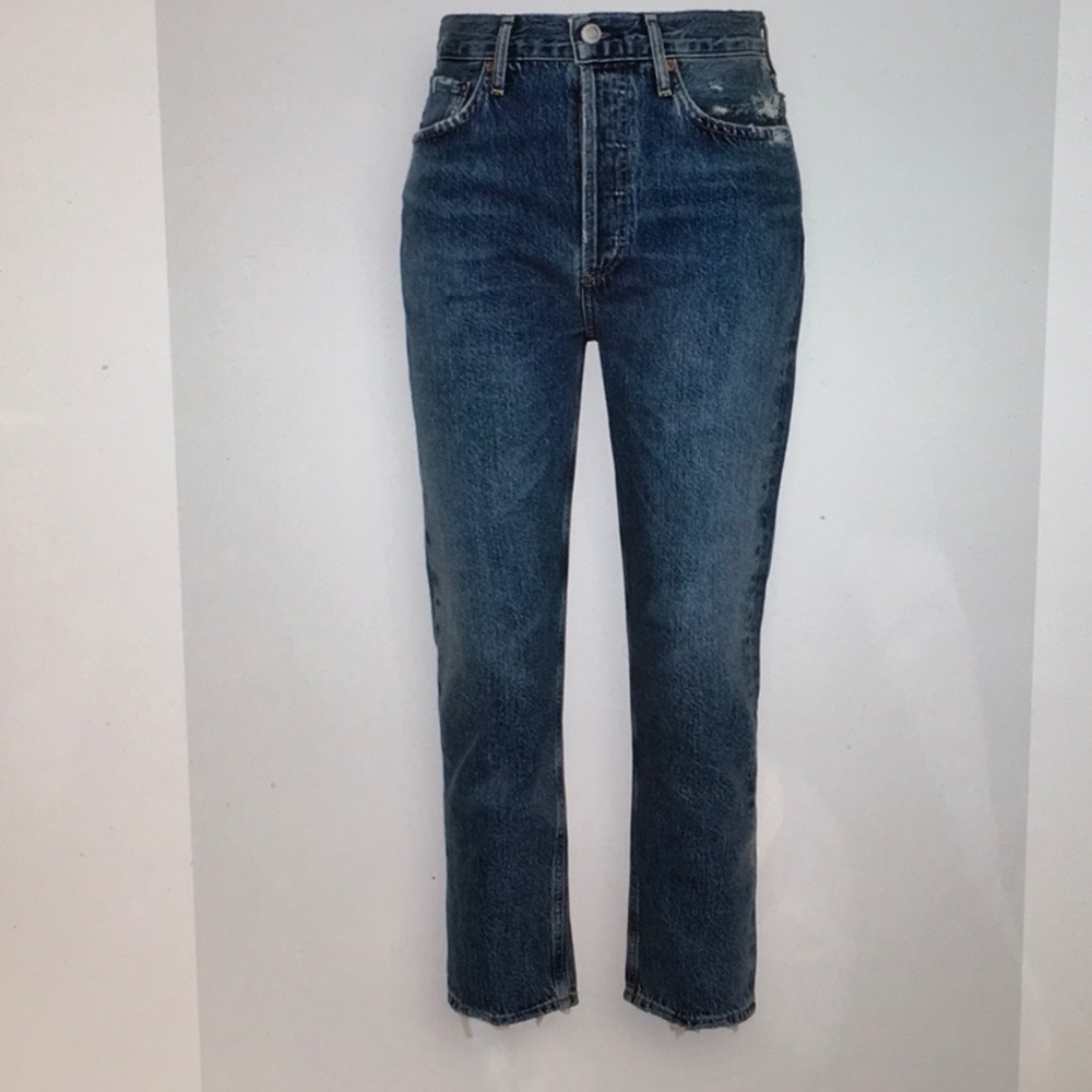 AGOLDE Indigo Riley Crop Jeans Straight High-Rise - Picture 7 of 14